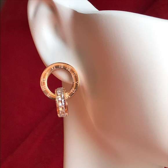Cubic Zirconia Roman Numeral Earrings - Picture 4 of 7